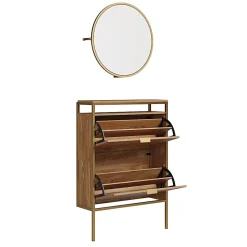 Sauder® International Lux 31"W Wall-Mount Entryway Shoe Cabinet With Round Mirror, Sindoori Mango