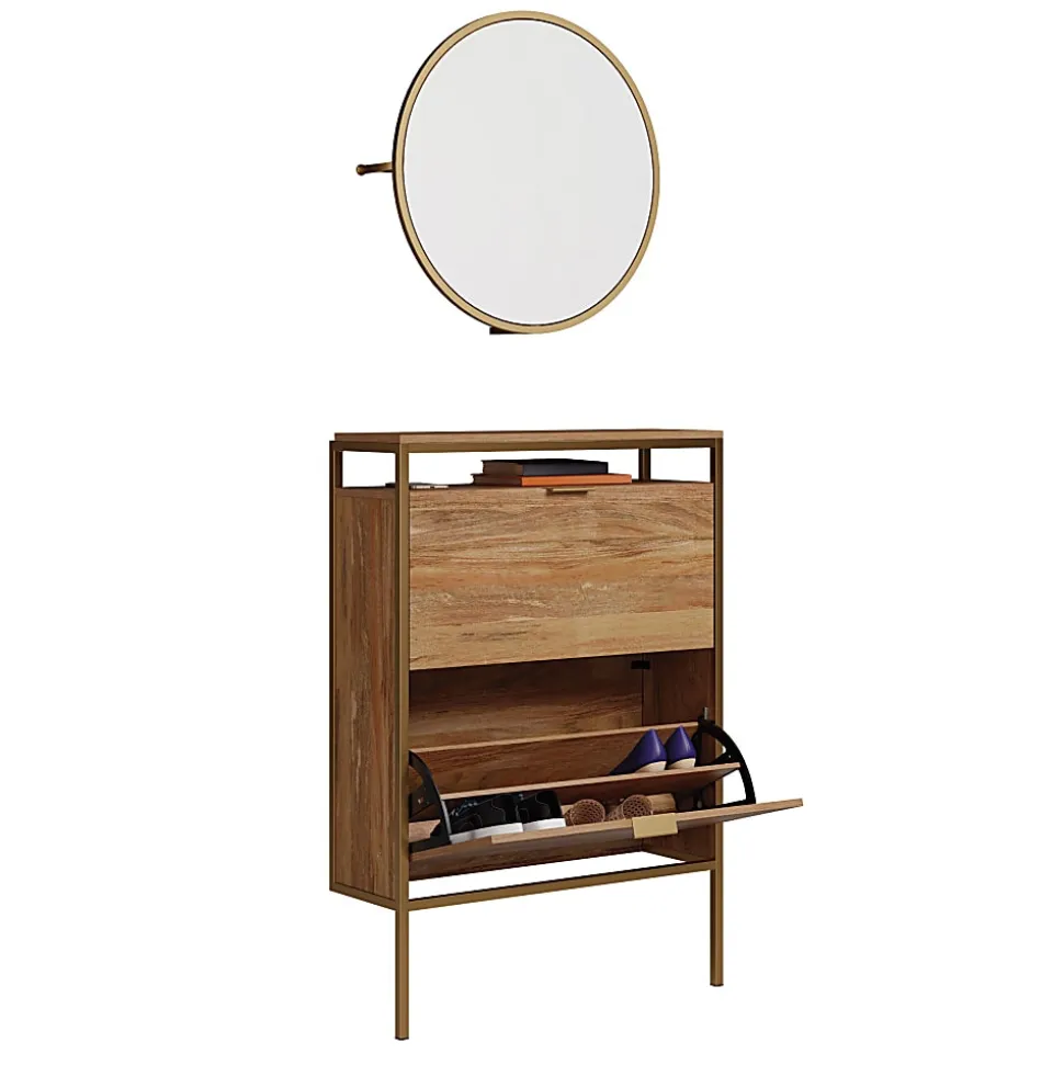 Sauder® International Lux 31"W Wall-Mount Entryway Shoe Cabinet With Round Mirror, Sindoori Mango