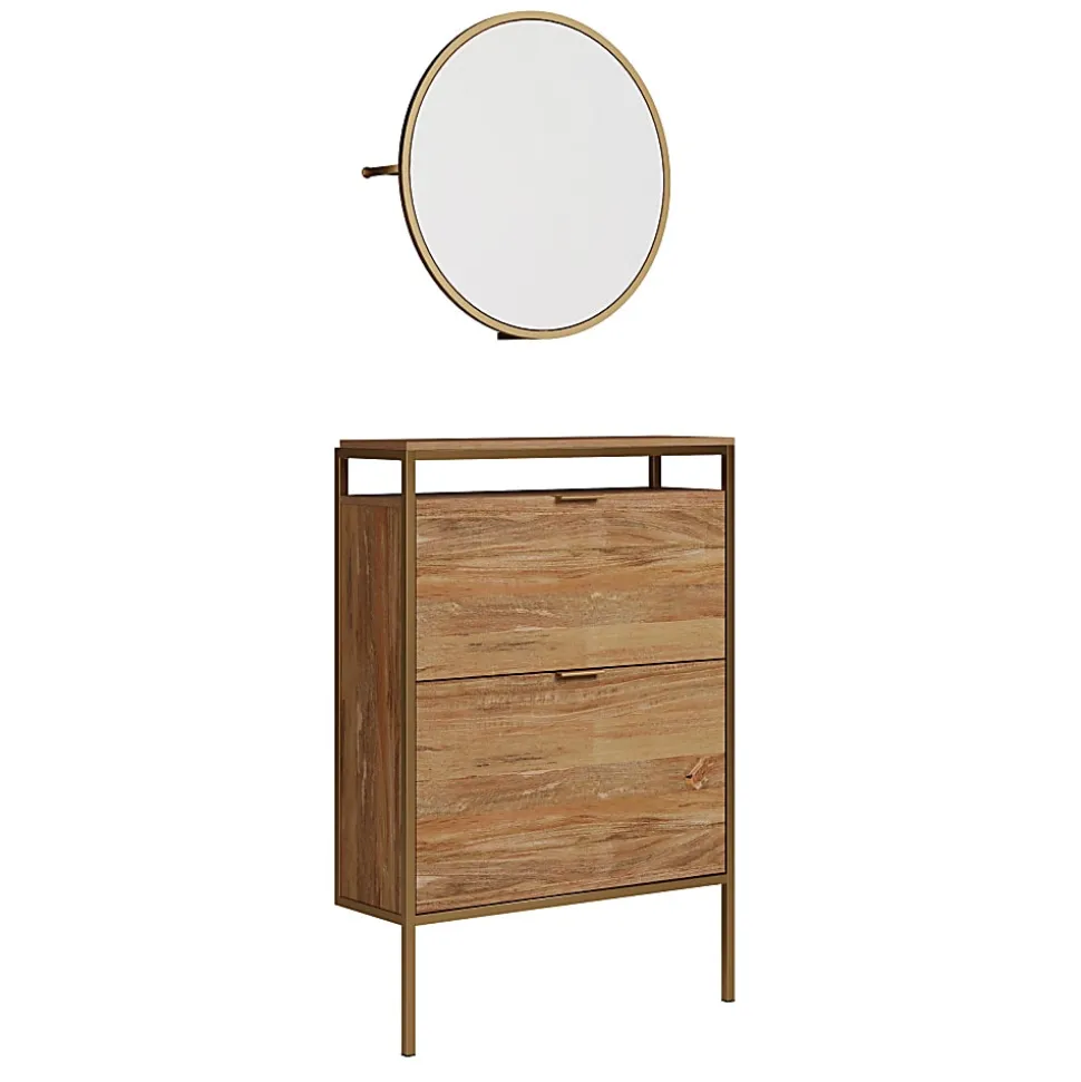 Sauder® International Lux 31"W Wall-Mount Entryway Shoe Cabinet With Round Mirror, Sindoori Mango