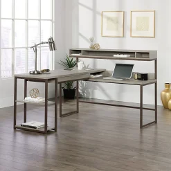 SauderĀ® Manhattan Gate 61"W L-Shape Computer Desk With Wireless Charger, Mystic Oak