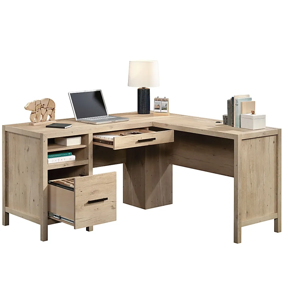 Sauder® Pacific View 58"W L-Shaped Corner Desk, Prime Oak