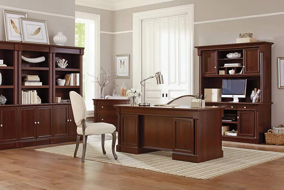 Sauder® Palladia 71 7/8"H 5-Shelf Traditional Library With Doors, Cherry/Medium Finish, Standard Delivery