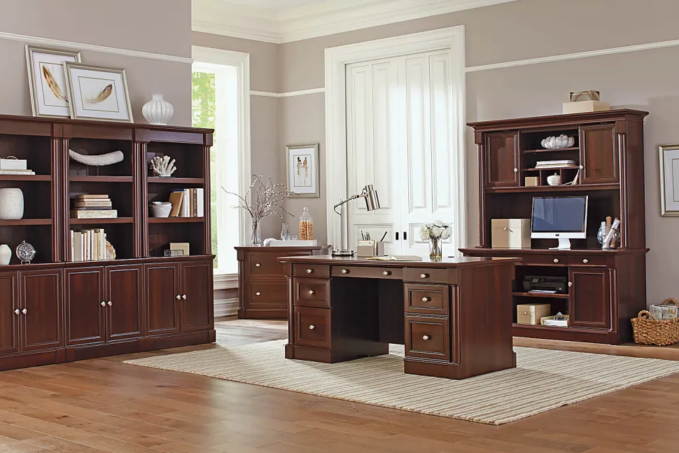 Sauder® Palladia 71 7/8"H 5-Shelf Traditional Library With Doors, Cherry/Medium Finish, Standard Delivery