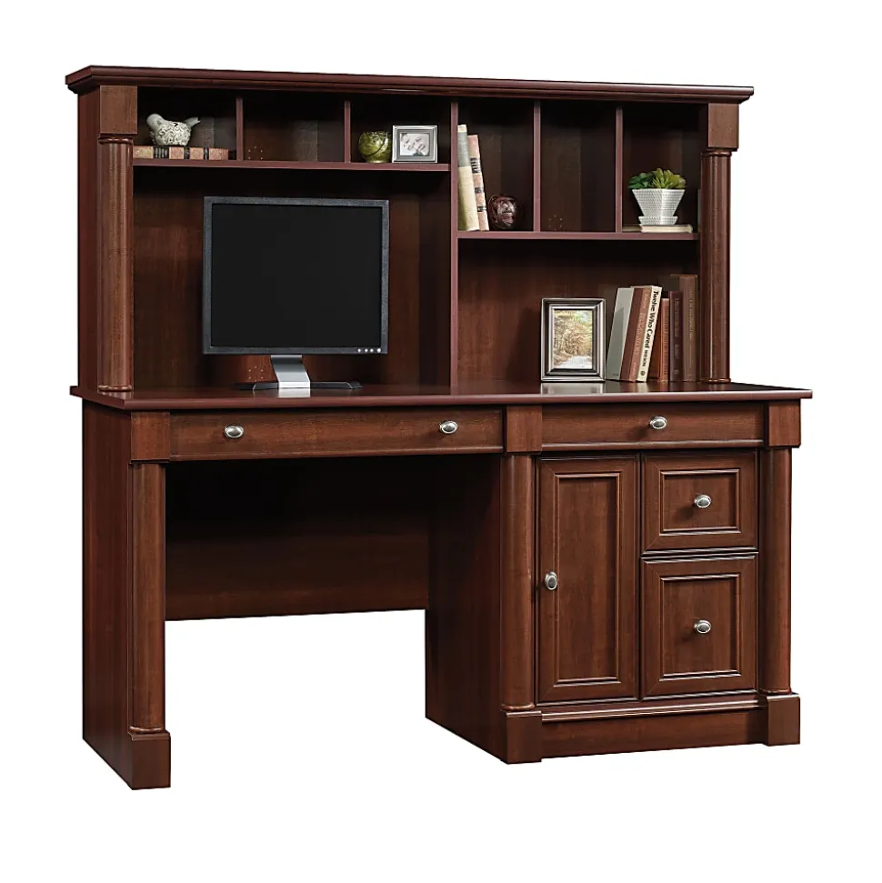 Sauder® Palladia 60"W Computer Desk With Hutch, Select Cherry
