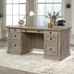 SauderĀ® Palladia 66"W Double-Pedestal Executive Computer Desk, Split Oak