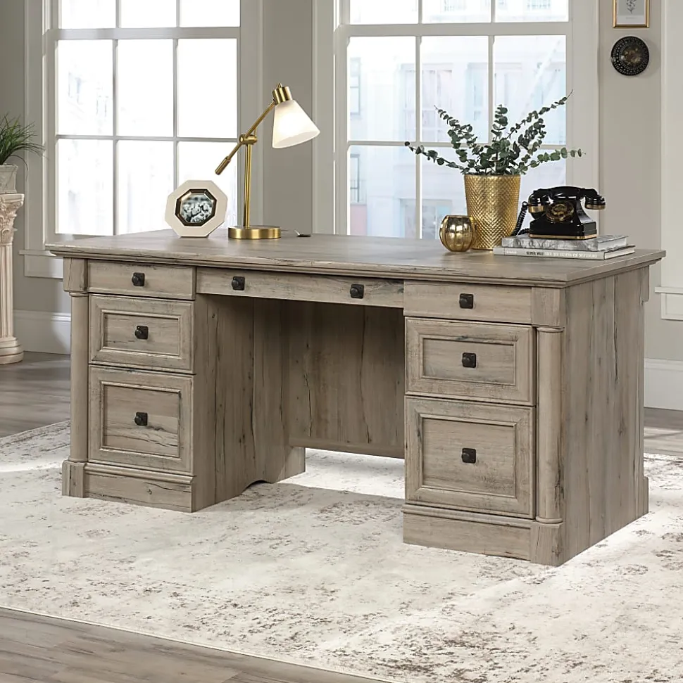 Sauder® Palladia 66"W Double-Pedestal Executive Computer Desk, Split Oak