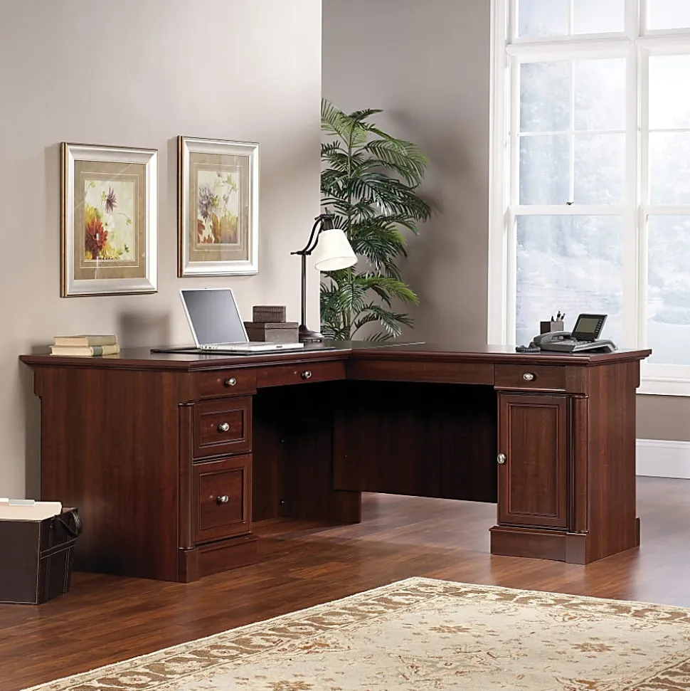 Sauder® Palladia 66"W L-Shaped Corner Desk, Select Cherry
