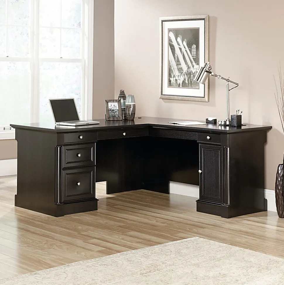 Sauder® Palladia 66"W L-Shaped Corner Desk, Wind Oak