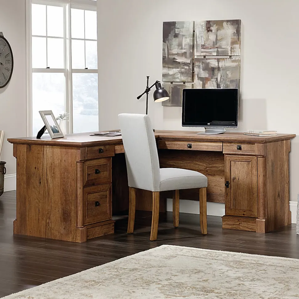 Sauder® Palladia 66"W L-Shaped Corner Desk, Vintage Oak