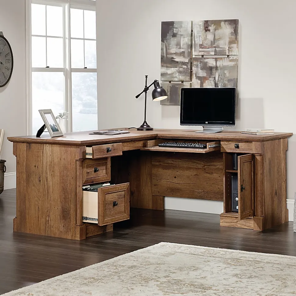 Sauder® Palladia 66"W L-Shaped Corner Desk, Vintage Oak