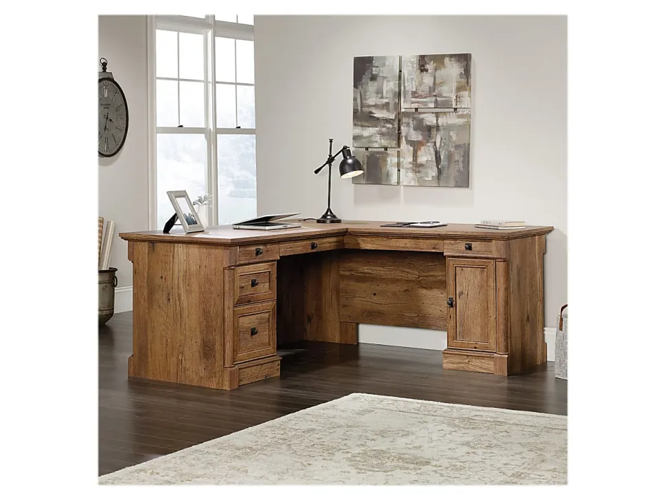 Sauder® Palladia 66"W L-Shaped Corner Desk, Vintage Oak