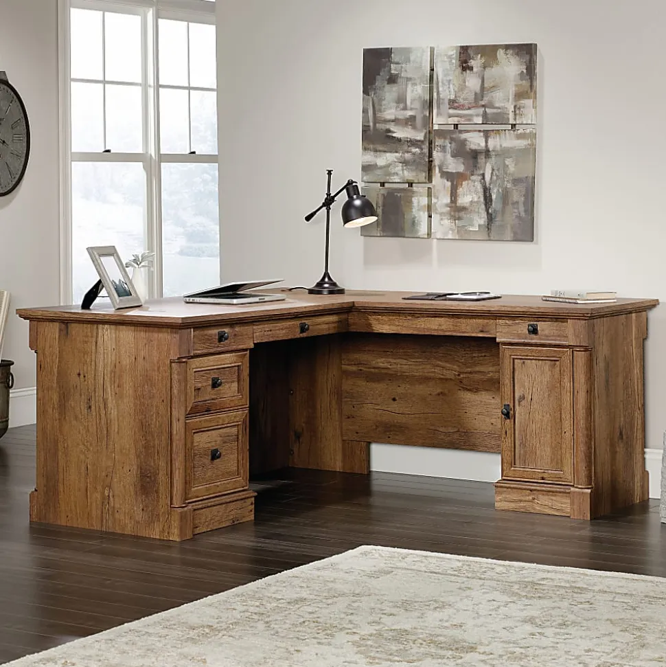 Sauder® Palladia 66"W L-Shaped Corner Desk, Vintage Oak