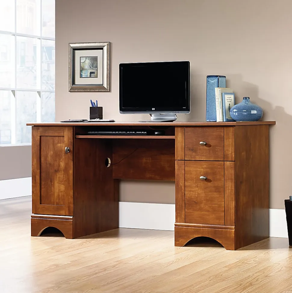 Sauder® Select 60"W Double-Pedestal Computer Desk, Brushed Maple