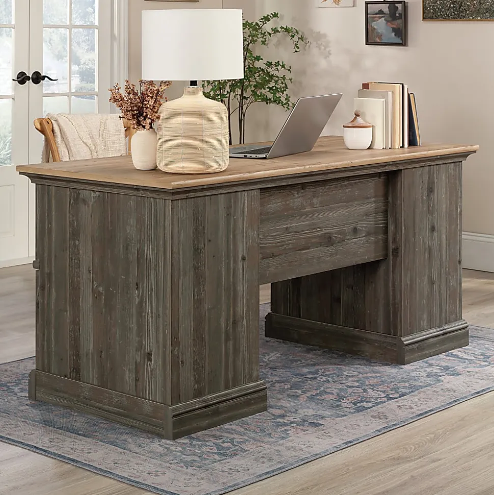 Sauder® Sonnet Springs 66"W Executive Double Pedestal Computer Desk, Pebble Pine®/Khaki Pine™