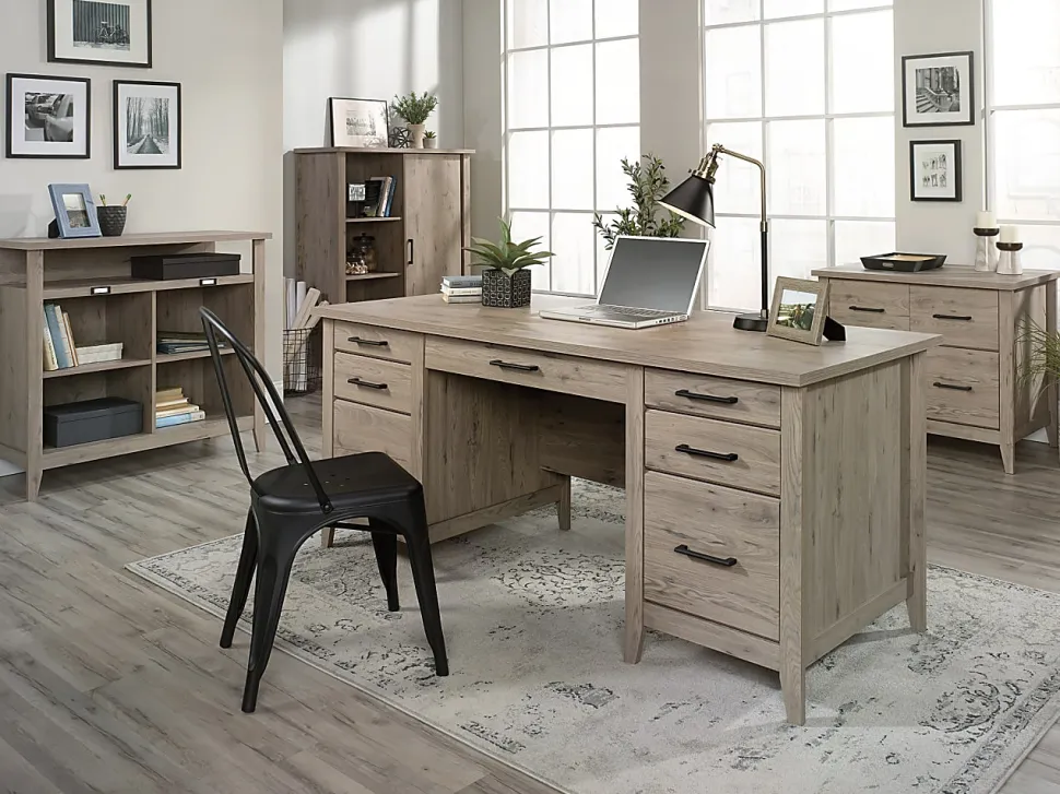 Sauder® Summit Station 52"H Bookcase With Sliding Door, Laurel Oak