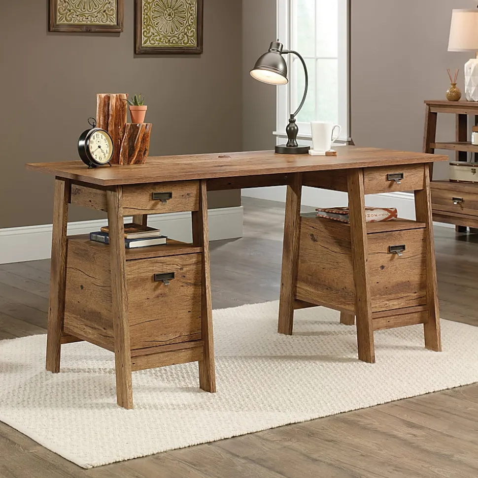 Sauder® Trestle 59"W Executive Computer Desk, Vintage Oak