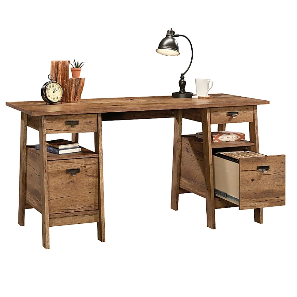 Sauder® Trestle 59"W Executive Computer Desk, Vintage Oak