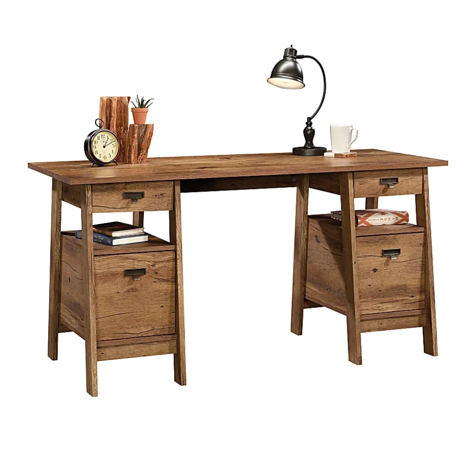 Sauder® Trestle 59"W Executive Computer Desk, Vintage Oak