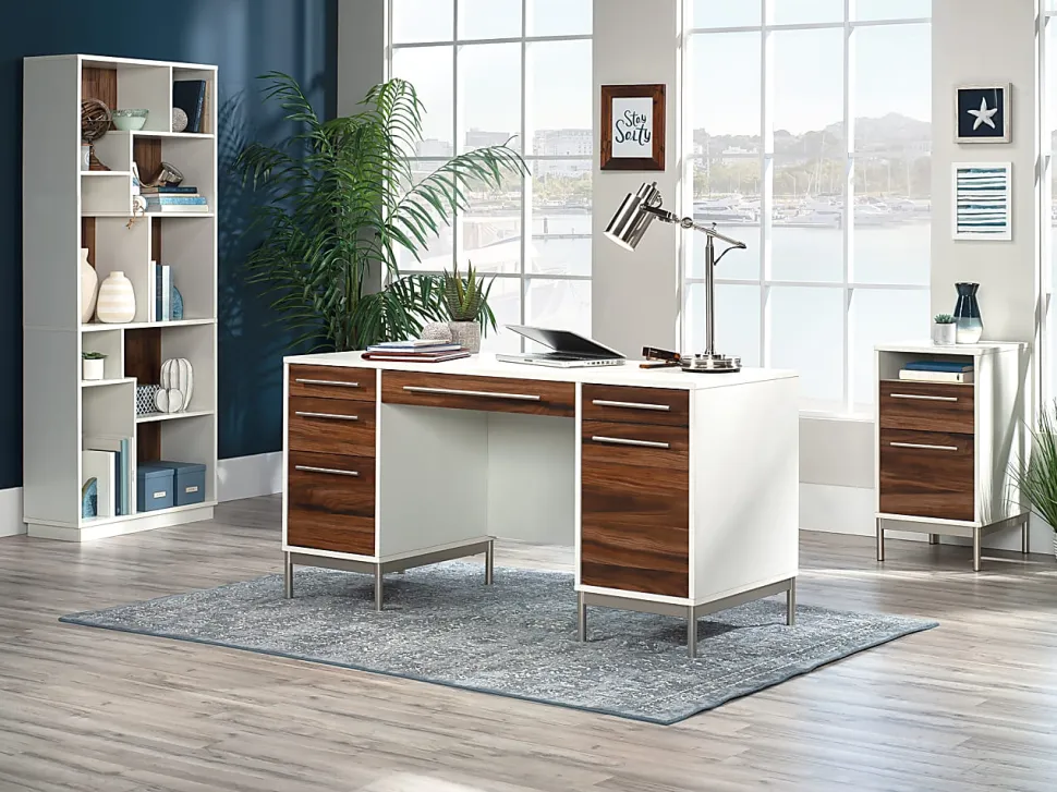 Sauder® Vista Key 60"W Executive Computer Desk, Pearl Oak/Blaze Acacia