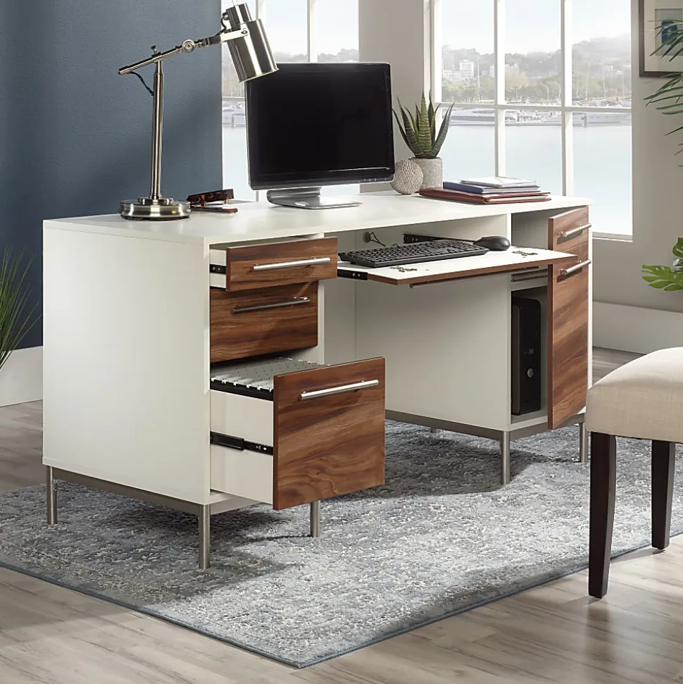 Sauder® Vista Key 60"W Executive Computer Desk, Pearl Oak/Blaze Acacia