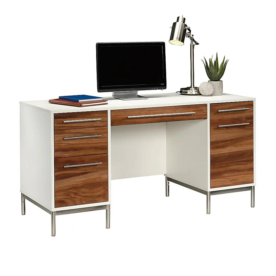 Sauder® Vista Key 60"W Executive Computer Desk, Pearl Oak/Blaze Acacia