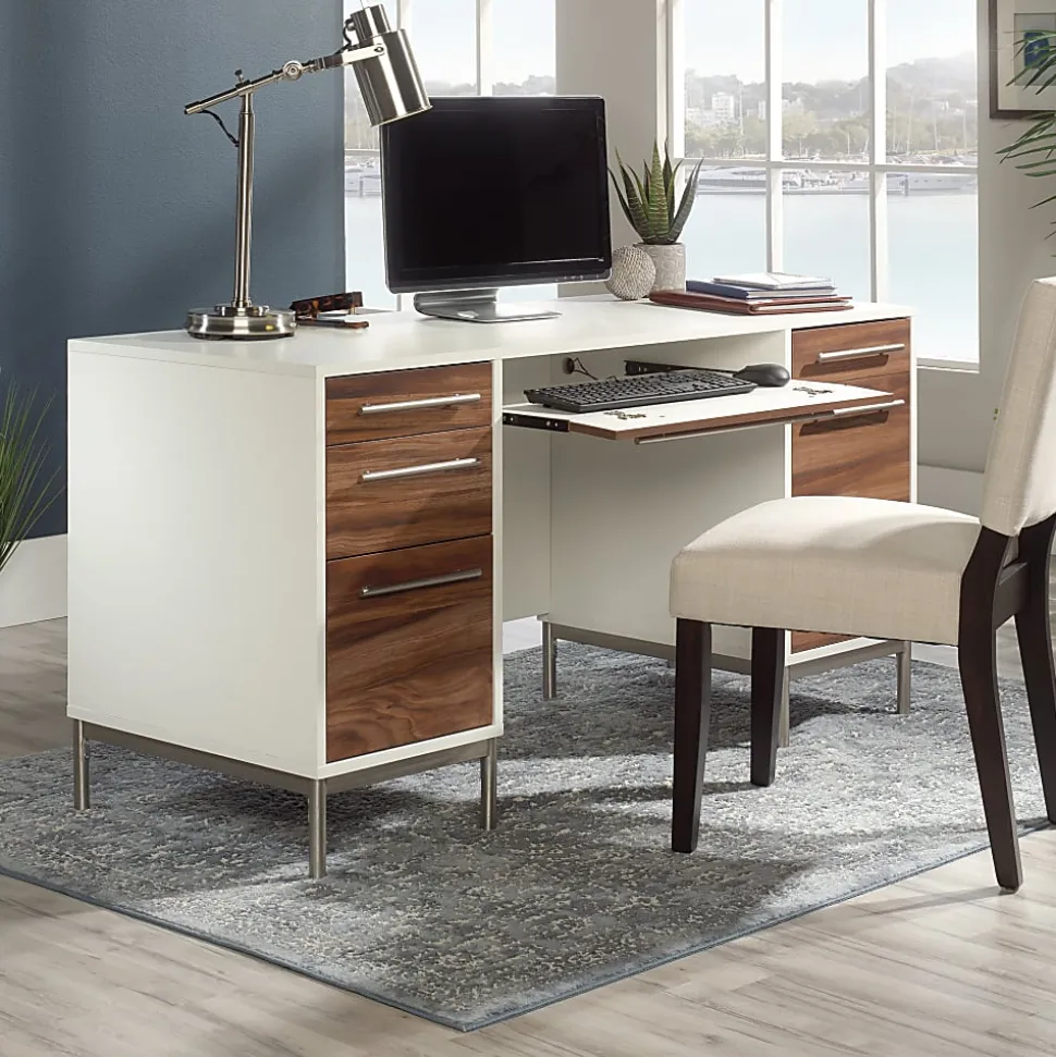 Sauder® Vista Key 60"W Executive Computer Desk, Pearl Oak/Blaze Acacia