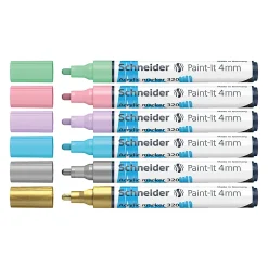 Schneider Paint-It 320 Acrylic Markers, 4 mm Bullet Tip, Assorted Ink Colors, Pack Of 6 Markers