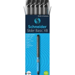 Schneider Slider Basic XB Ballpoint Pens, Extra-Bold Point, 1.4 mm, Black Barrels, Black Ink, Pack Of 10 Pens