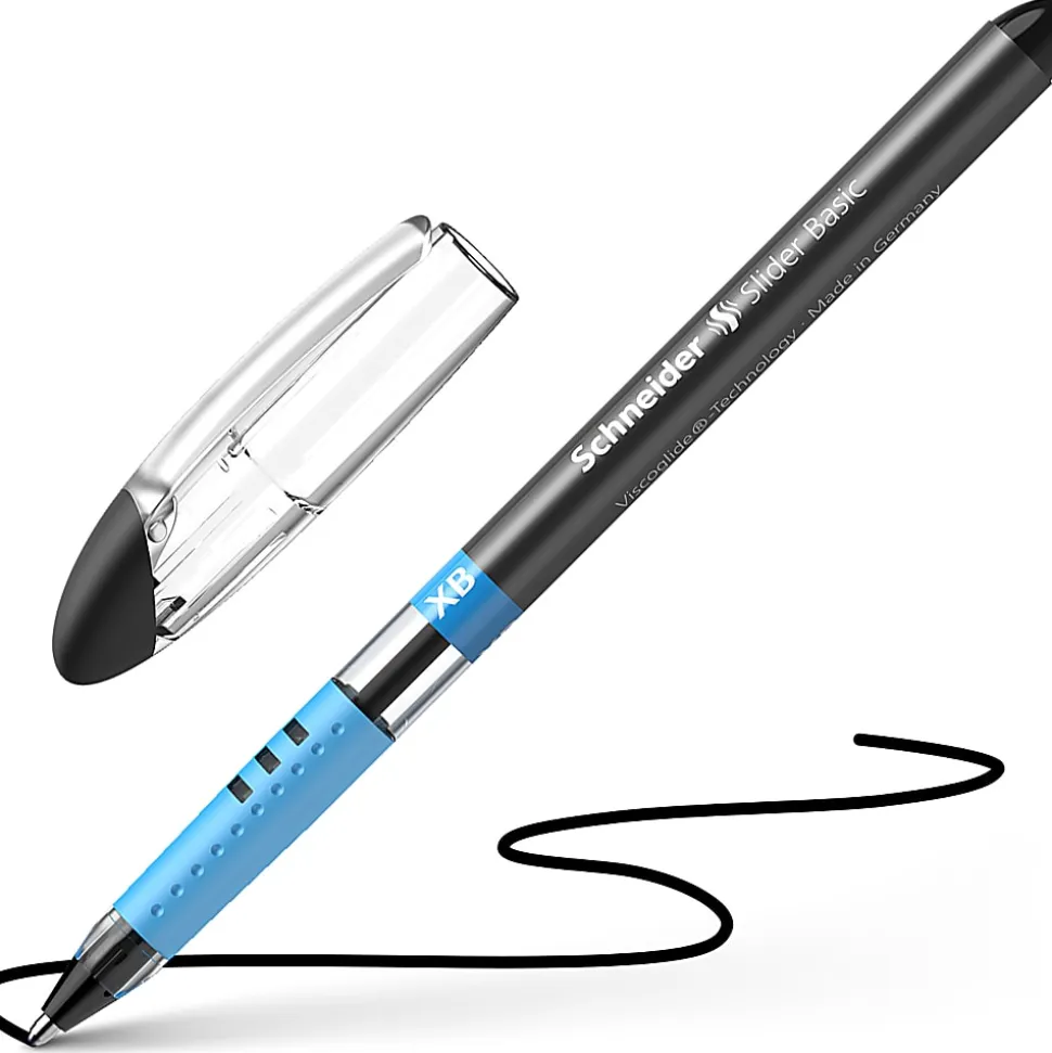 Schneider Slider Basic XB Ballpoint Pens, Extra-Bold Point, 1.4 mm, Black Barrels, Black Ink, Pack Of 10 Pens