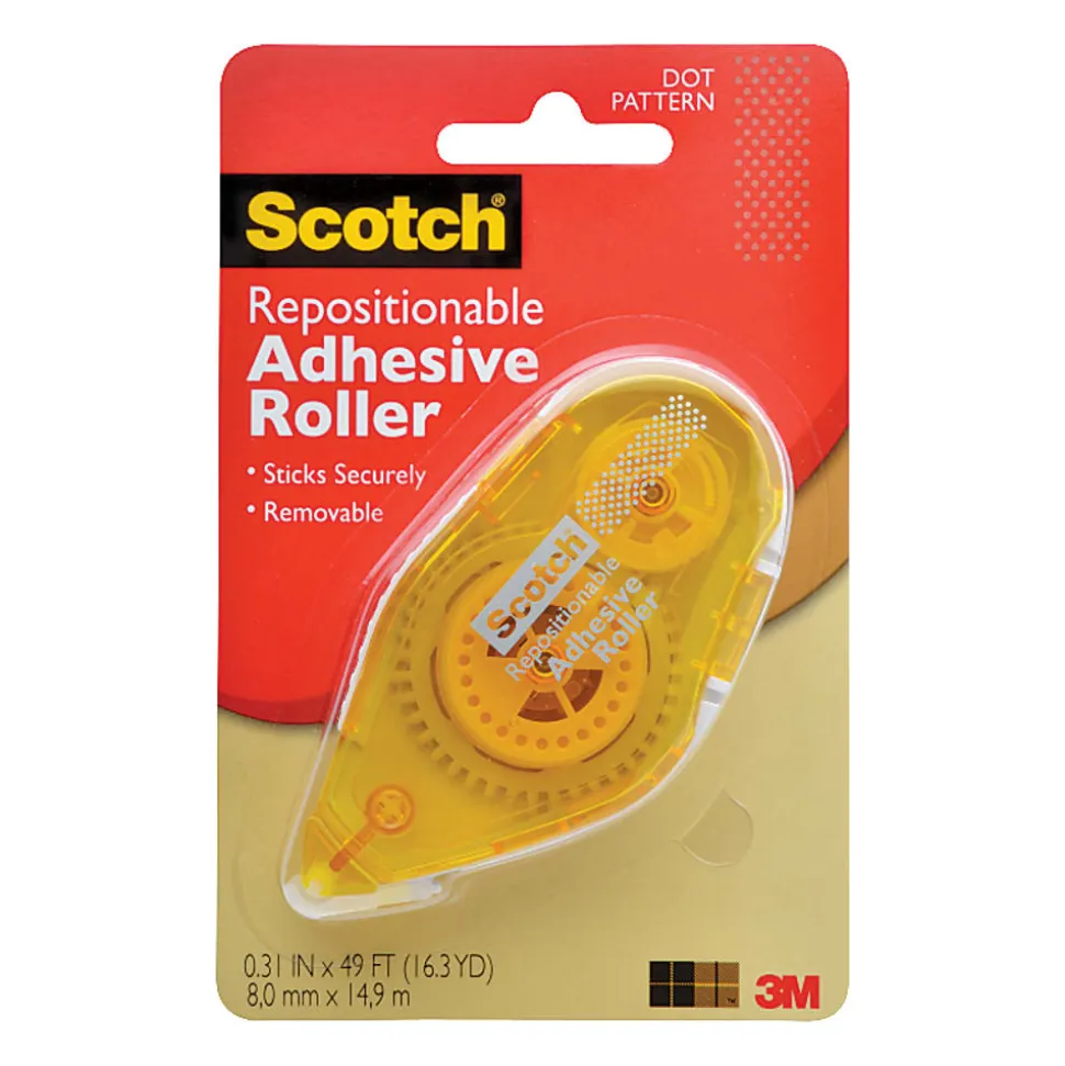 Scotch® Adhesive Dot Roller, Repositionable, 0.31 in x 49', Clear
