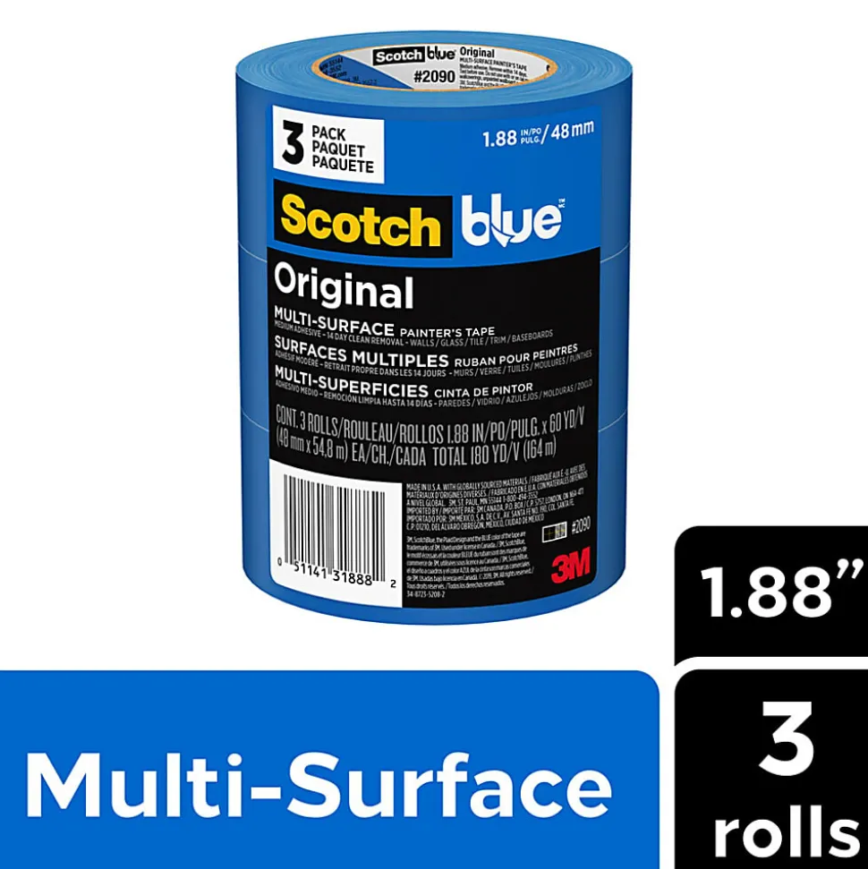 Scotch®Blue Original Painter's Tape, 1.88" x 60 yd, Blue, Pack Of 3