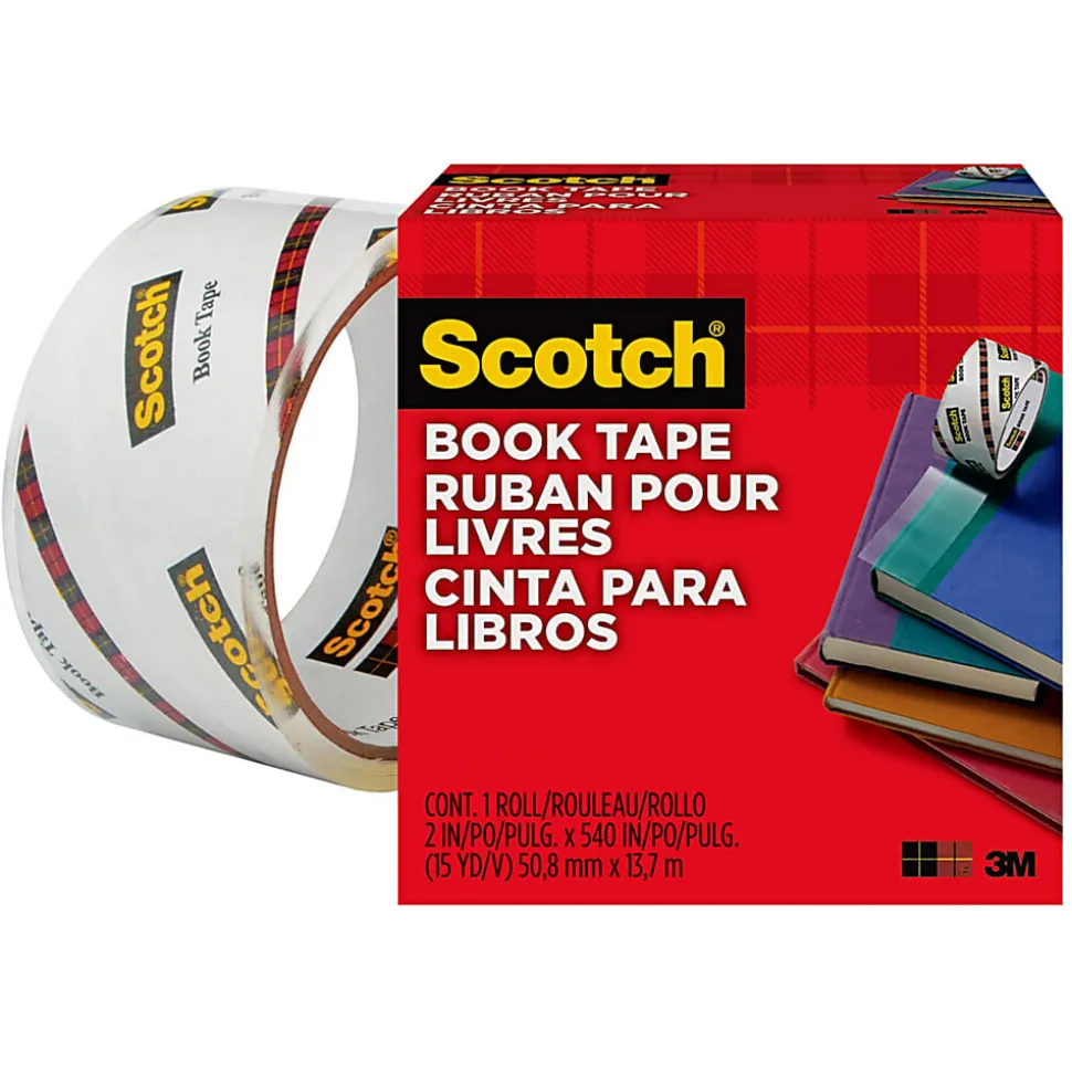 Scotch® Book Tape, 2 in. x 540 in., 1 Tape Roll, Clear, School Supplies and College Essentials for Students and Teachers