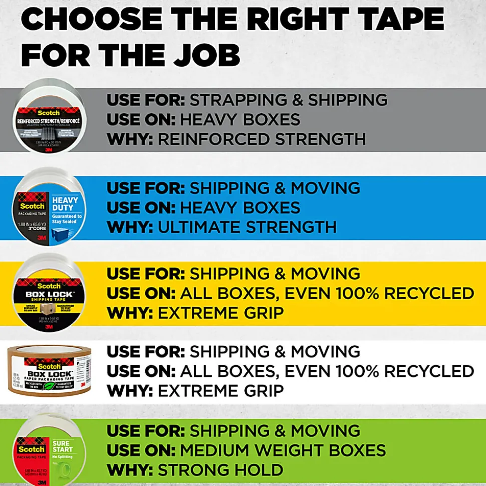 Scotch® Box Lock Paper Packaging Tape, Permanent, 1.88 in x 25 yd
