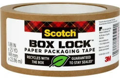 Scotch® Box Lock Paper Packaging Tape, Permanent, 1.88 in x 25 yd
