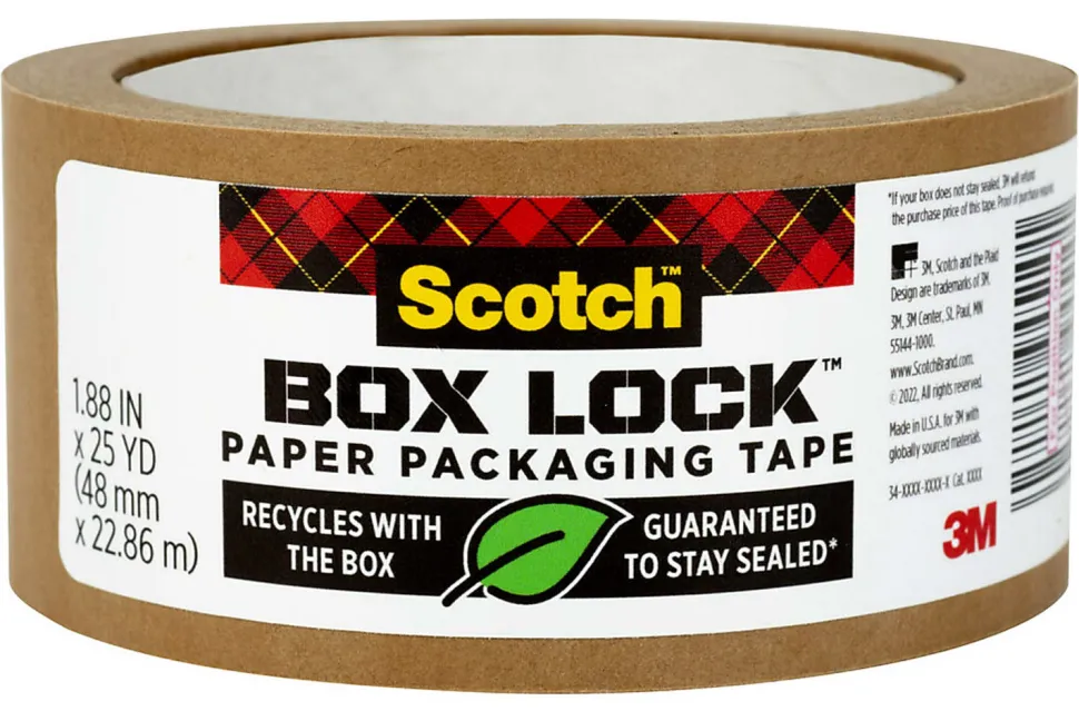 Scotch® Box Lock Paper Packaging Tape, Permanent, 1.88 in x 25 yd