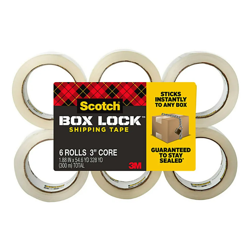 Scotch® Box Lock Shipping Packing Tape, 1-15/16" x 38.2 Yd, Clear, Pack Of 6 Rolls