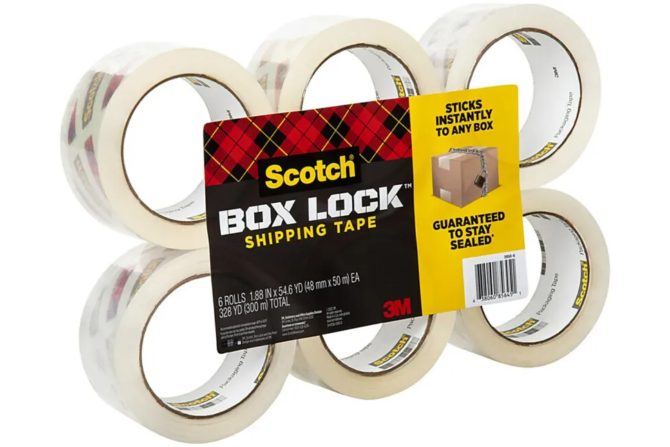 Scotch® Box Lock Shipping Packing Tape, 1-15/16" x 38.2 Yd, Clear, Pack Of 6 Rolls