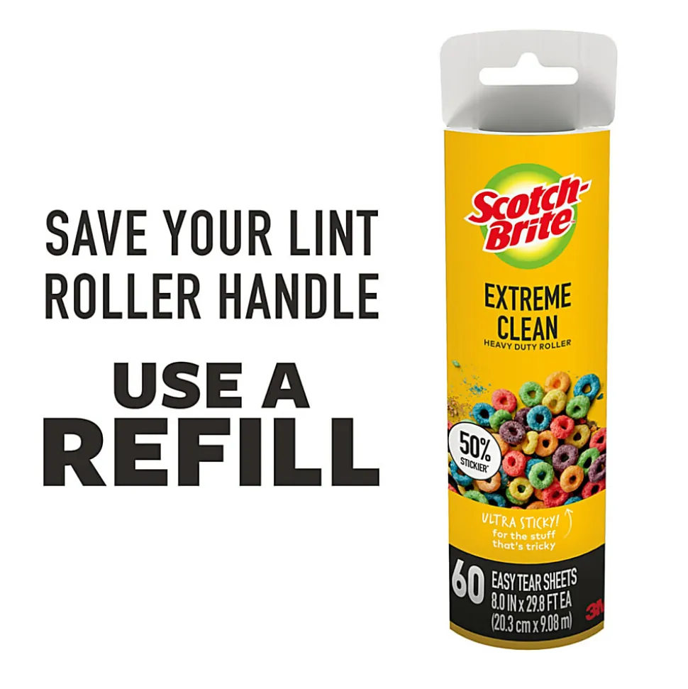 Scotch-Brite™ Extreme Clean Large Lint Roller, 1 Pack, 60 Adhesive Sheets Total, 50% Stickier, Heavy Duty for Removing Debris and Pet Hair on Clothes