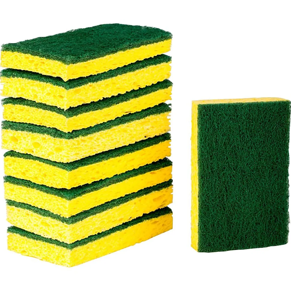Scotch-Brite™ Heavy-Duty Scrub Sponges, Green/Yellow, Pack Of 9