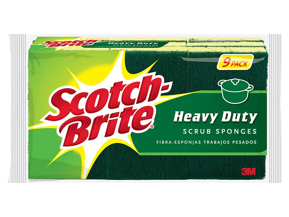 Scotch-Brite™ Heavy-Duty Scrub Sponges, Green/Yellow, Pack Of 9