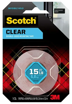 Scotch® Clear Double-Sided Mounting Tape , 1 in x 60 in (2.54 cm x 1.52 m)