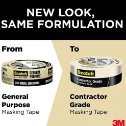 Scotch® Contractor Grade Masking Tape, Removable, 6 Tape Rolls, 1.41 in x 60.1 yd, 3