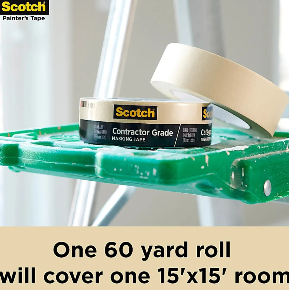 Scotch® Contractor Grade Masking Tape, Removable, 9 Tape Rolls, 0.94 in x 60.1 yd, 3" Core, White