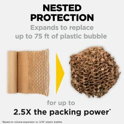 Scotch Cushion Lock Protective Wrap, 12 in x 1000 ft, 1 Roll, 100% Recycled Paper, Honeycomb Packing Paper, Alternative for Bubble Cushion Wrap, Brown