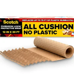 Scotch® Cushion Lock Protective Wrap, 12-3/8 in x 30 ft, 1 Roll, Honeycomb Packing Paper, Alternative for Bubble Cushion Wrap, Brown