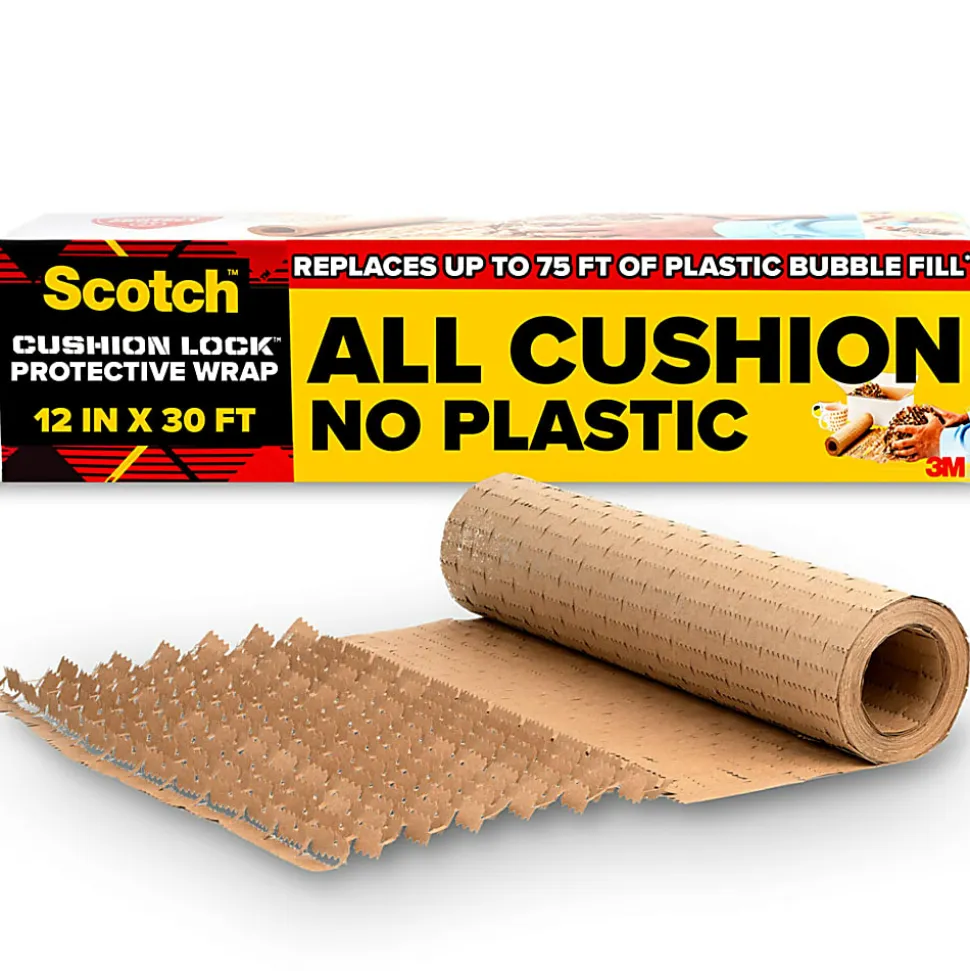 Scotch® Cushion Lock Protective Wrap, 12-3/8 in x 30 ft, 1 Roll, Honeycomb Packing Paper, Alternative for Bubble Cushion Wrap, Brown
