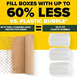 Scotch® Cushion Lock Protective Wrap, 12-3/8 in x 30 ft, 1 Roll, Honeycomb Packing Paper, Alternative for Bubble Cushion Wrap, Brown