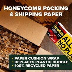 Scotch® Cushion Lock Protective Wrap, 12-3/8 in x 30 ft, 1 Roll, Honeycomb Packing Paper, Alternative for Bubble Cushion Wrap, Brown