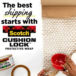 Scotch® Cushion Lock Protective Wrap, 12-3/8 in x 30 ft, 1 Roll, Honeycomb Packing Paper, Alternative for Bubble Cushion Wrap, Brown