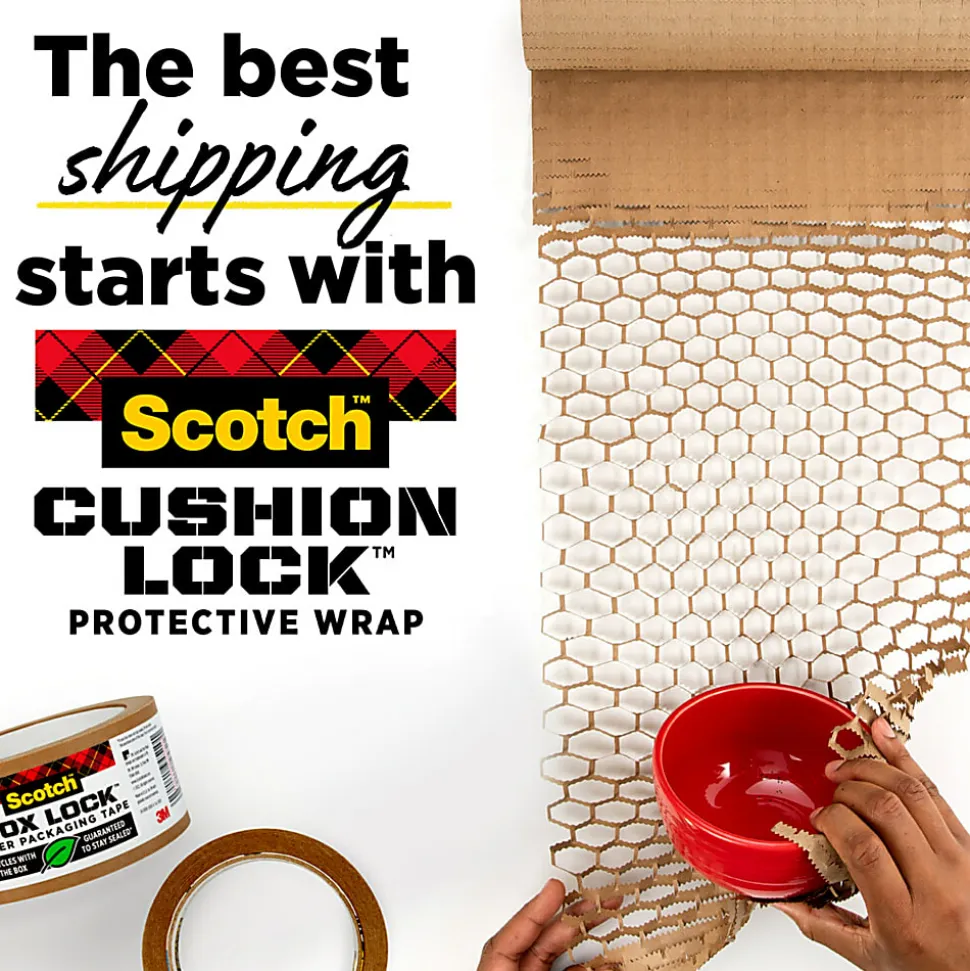 Scotch® Cushion Lock Protective Wrap, 12-3/8 in x 30 ft, 1 Roll, Honeycomb Packing Paper, Alternative for Bubble Cushion Wrap, Brown